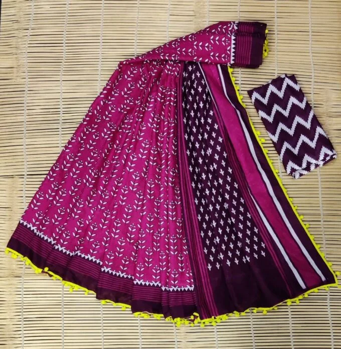 Elegent Pink Saree with Contrast Blouse