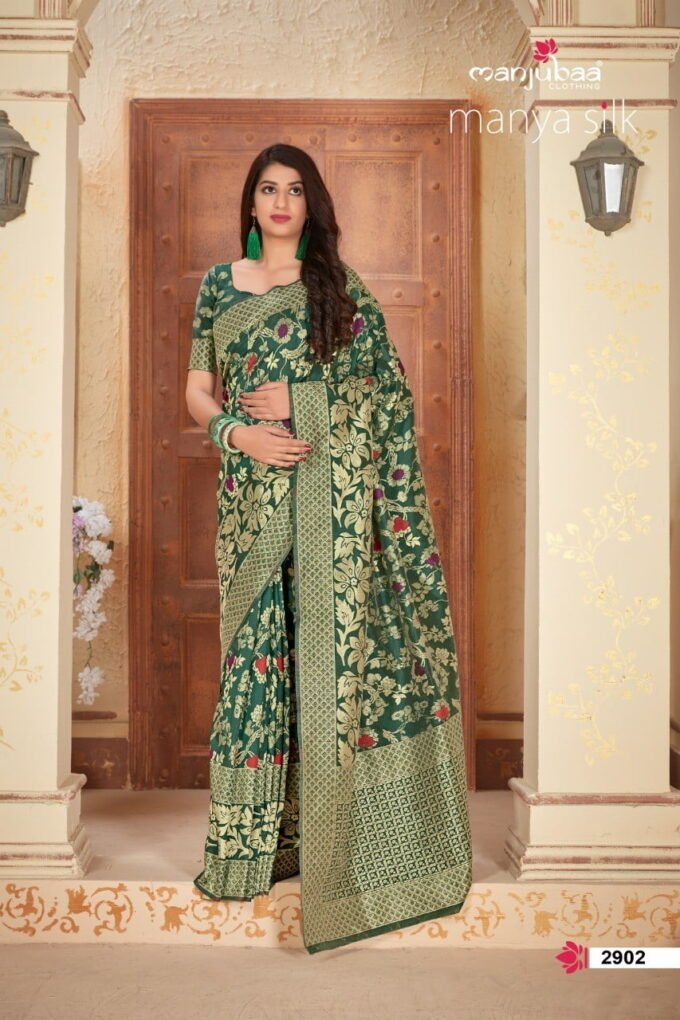 Green Banarasi silk saree rawaazfashion
