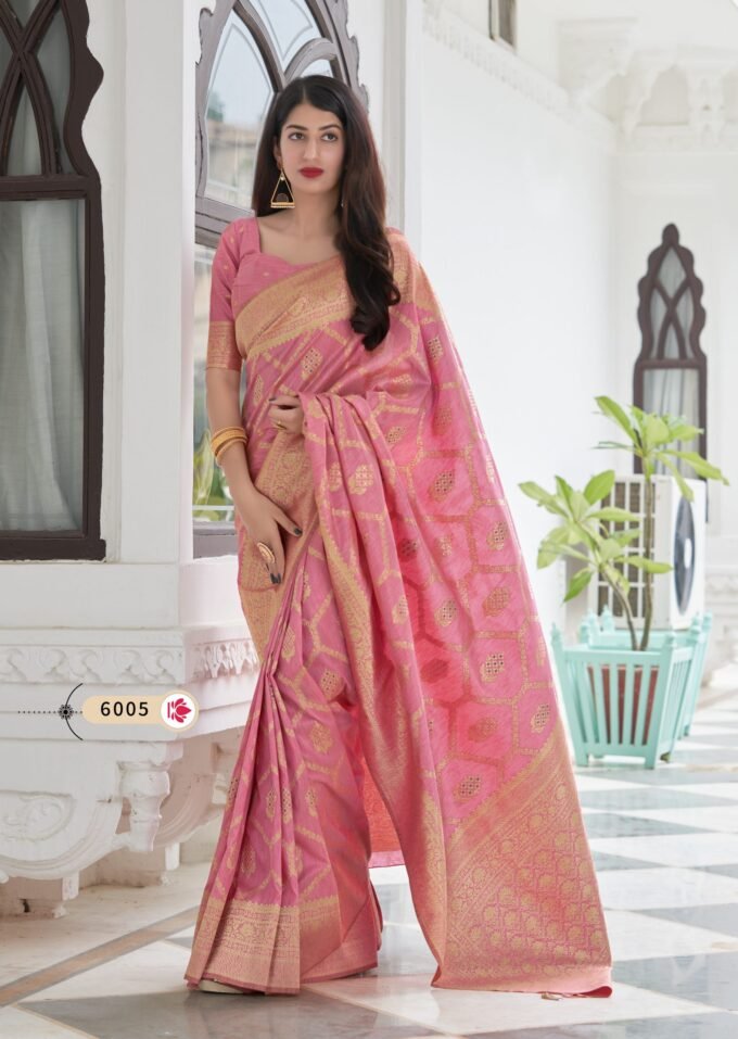 Maanishka Pink Banarasi Silk Saree 6005