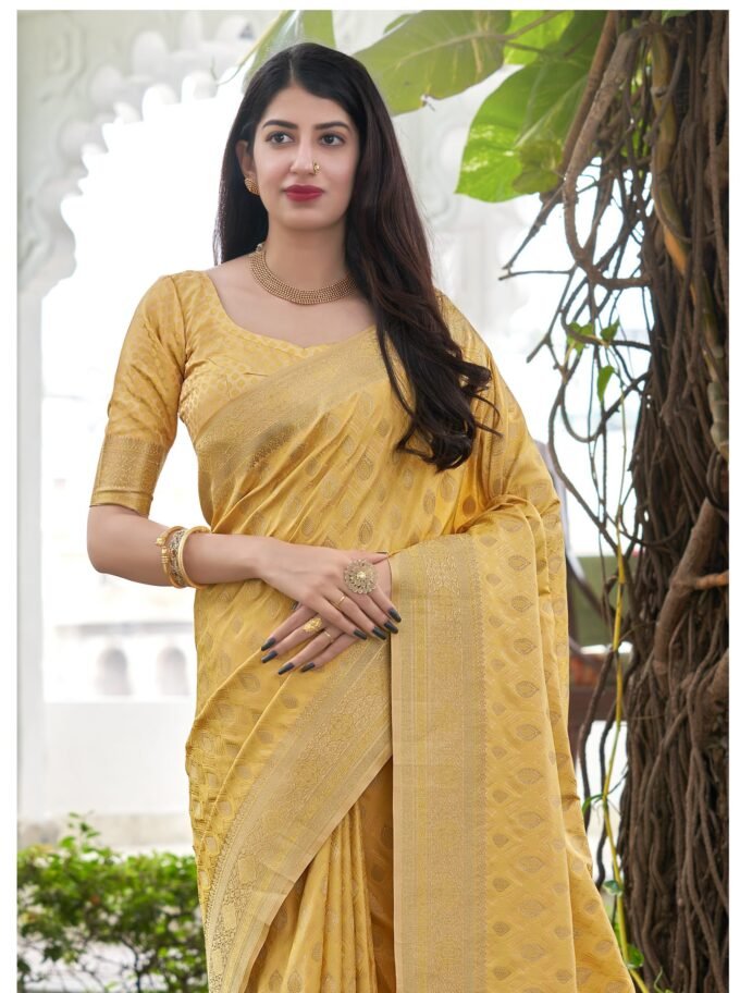 Yellow Satin Silk Saree