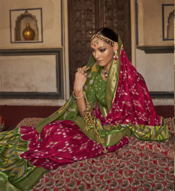 Red Silk Saree Green Blouse