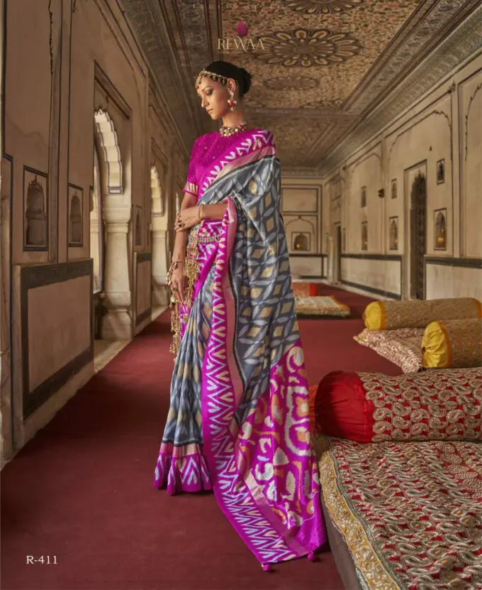 Brust Pink Blouse Patola Printed Wedding Silk Saree
