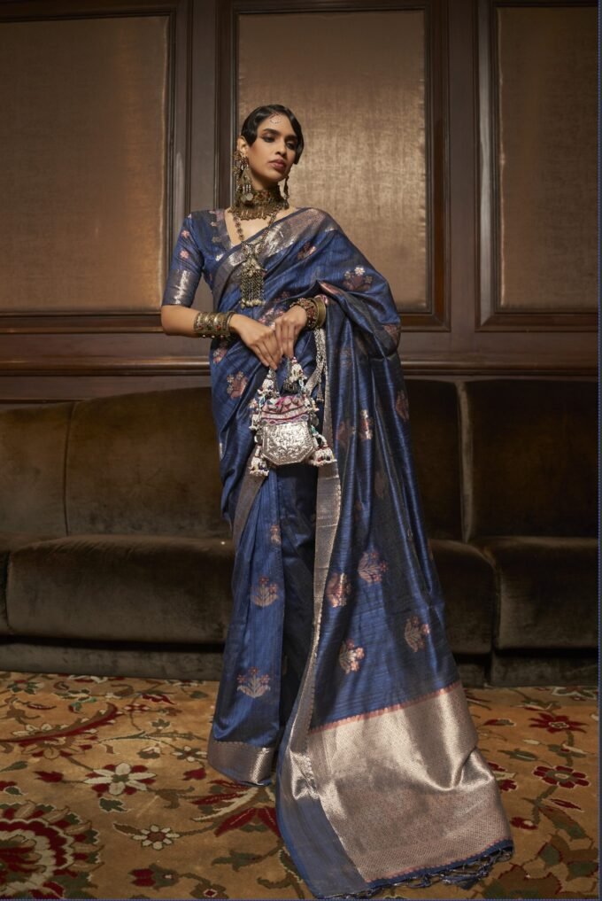 Tealish Blue Handwoven Silk Saree