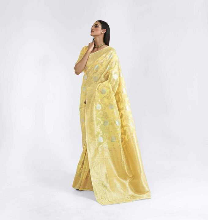 Pastel Yellow Linen Silk Saree