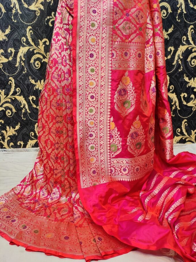 Pinkish Red Banarasi Silk Saree