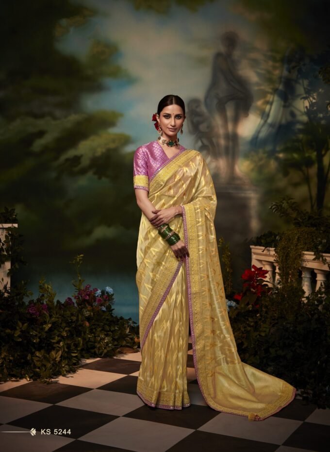 Rawaazfashion's Stunning Yellow Organza Silk Weaving Saree - A True Showstopper!