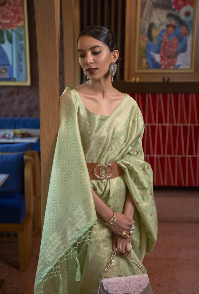 Exquisite Handloom Pista Green Silk Saree