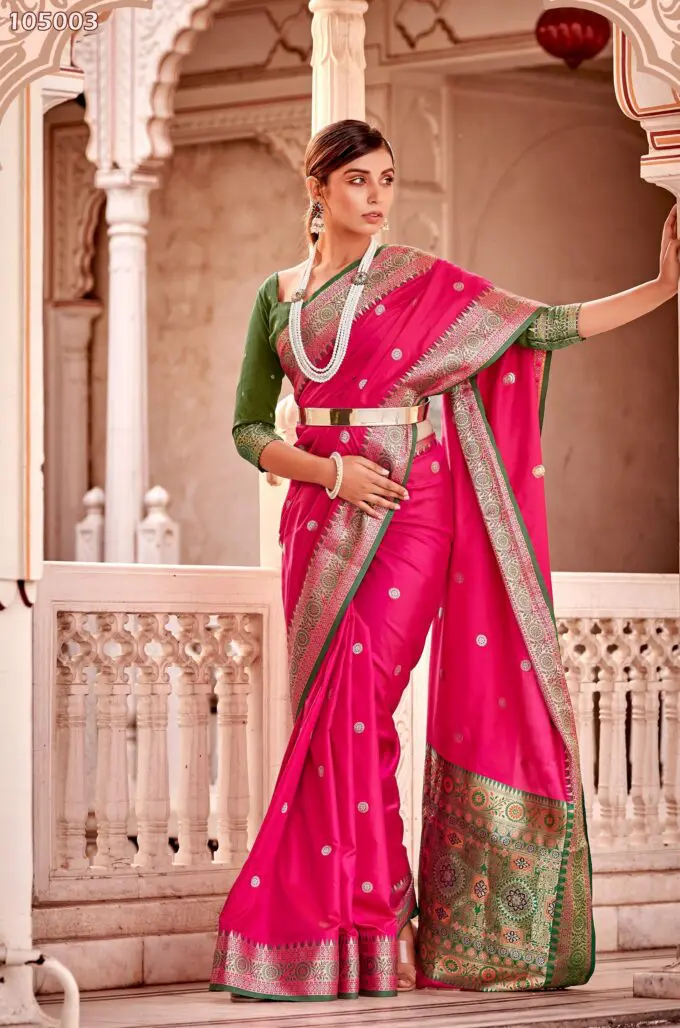Red woven banarasi silk saree with blouse - VISHNU WEAVES - 3734835