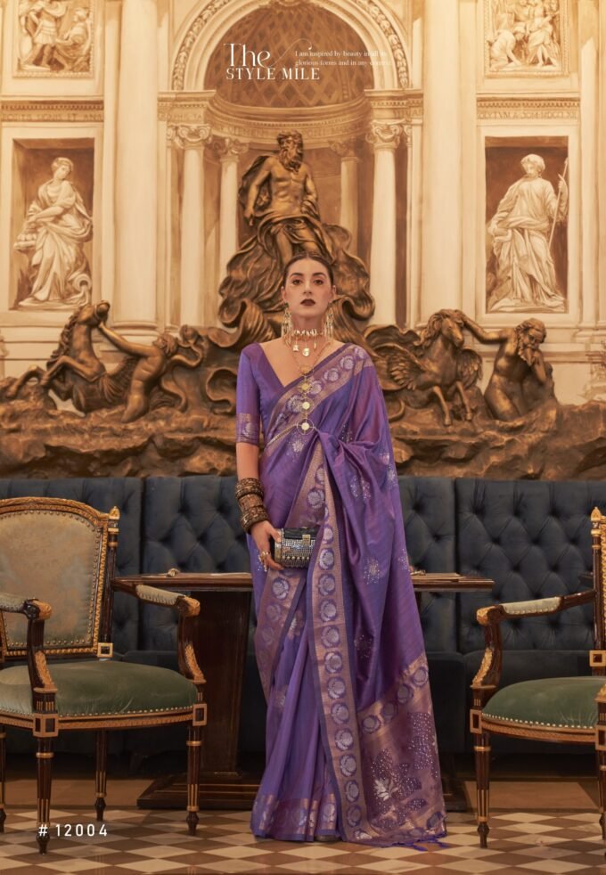 Purple Tessar Silk Sequin Handloom Weaving Saree