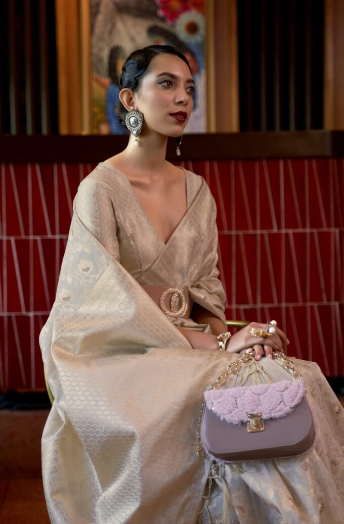 Luxurious Cream Silk Handloom Saree