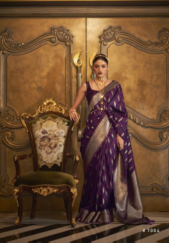 Purple Pure Satin Handloom Woven Saree