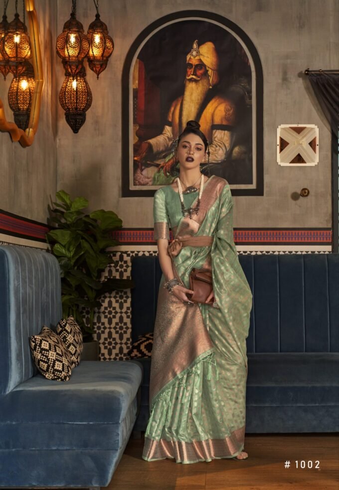 "Enchanting Aura" Green Tissue Handloom Weaving Saree