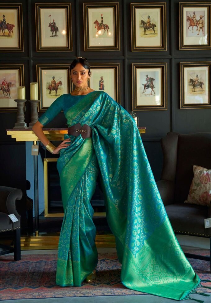 Green Tissue Silk Saree with Zari Border