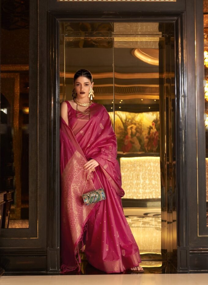 Red Brown Banarasi Silk Blend Designer Saree