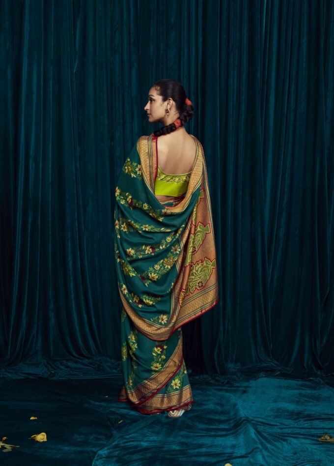 Stunning Dark Green Soft Brasso Silk Saree with Designer Blouse