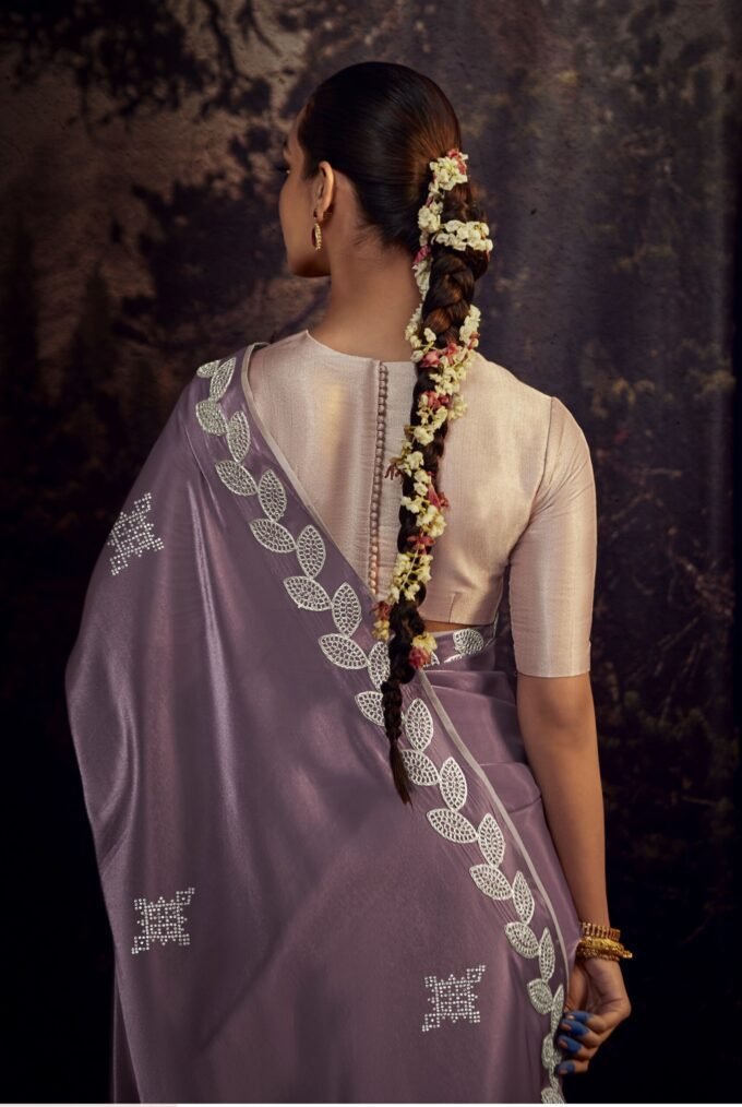 Timeless Old Lavender Silk Saree with Embroidered Pink Blouse