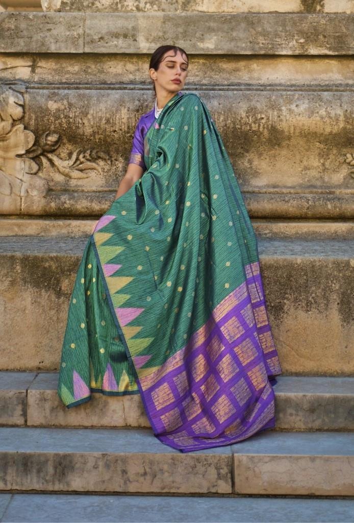 Green Weave Saree with Majestic Violet Pallu & Blouse