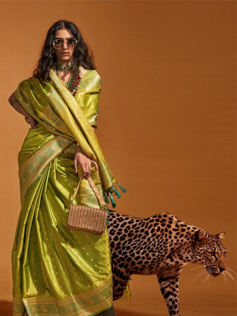 Green Pure Satin Silk Saree